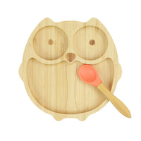 Baby bamboo owl Plate and with suction base and matching spoon set, - Perfect for baby led weaning